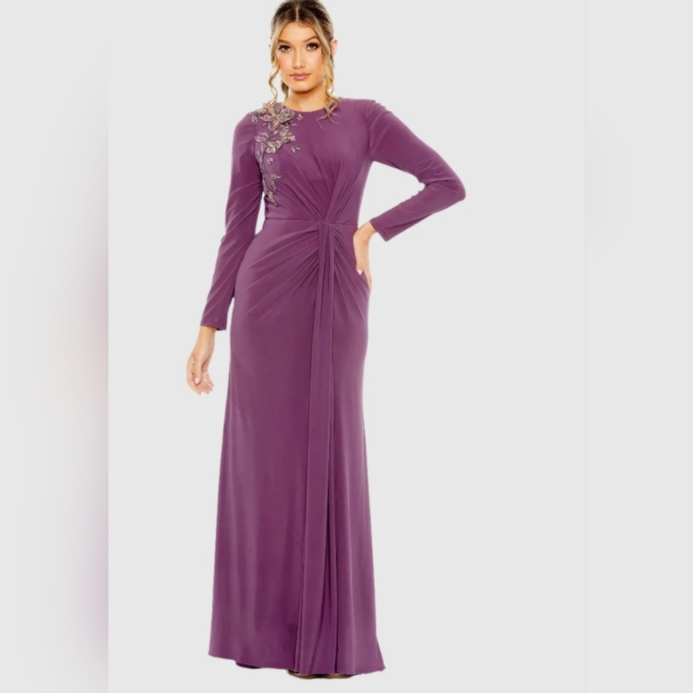 Mac Duggal 42106 Nwt Jersey High Neck Long Sleeve Embellish Size 8
